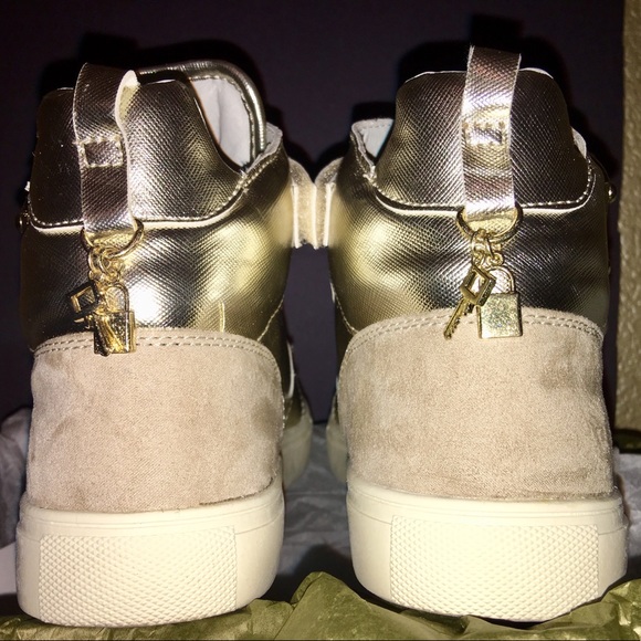 Madden Girl Gold Hi Top Wedge Sneakers w/charms - Picture 5 of 5